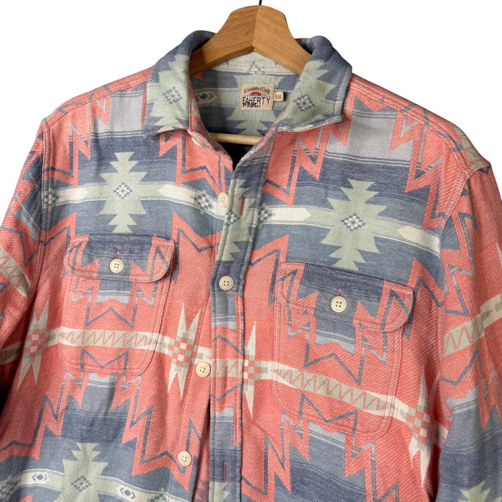 Faherty Legend Sweater Shirt Mens S Southwestern Geometric Cotton MWS2311-MOS